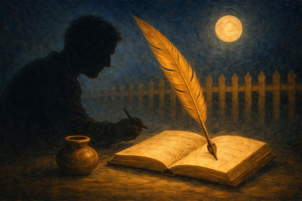 شعر عامي كتاب مفتوح وريشة كتابة يرمزان إلى الشعر الفلسطيني العامي المقاوم