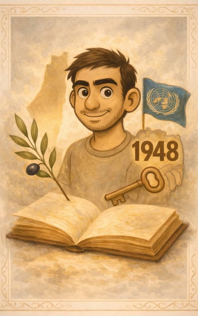 غلاف سلسلة مذكرات لاجئ يعبّر عن تجربة اللجوء الفلسطينية