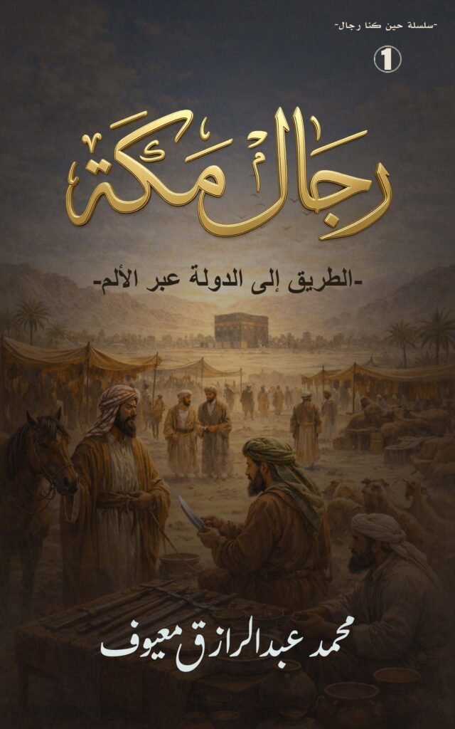 غلاف كتاب رجال مكة الطريق إلى الدولة عبر الألم من سلسلة حين كنا رجالًا